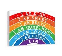Kids Classroom Decor - Positive Affirmations Rainbow Wall Art Print, I Am Kind Brave Smart Poster for Nursery Playroom Growth Mindset(Framed,12x18inch(30x45cm))