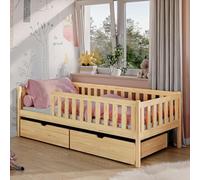 Kids Collective Cama Infantil con Dos cajones, protección anticaídas y somier de láminas | Segura y Estable | Otros tamaños: 80x160, 90x190, 90x200 cm | 80x180 cm: de 3 a 12 años, Color Natural