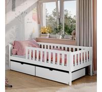 Kids Collective Cama Infantil con Dos cajones, protección anticaídas y somier | Segura y Estable | Otras Medidas: 80x160, 80x180, 90x200 cm | 90x190 cm: de 4 a 13 años, Color Blanco