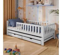 Kids Collective Cama Infantil con Nido y Dos cajones, barandilla anticaídas y somier, Cama Infantil | Otros tamaños: 80x160, 80x180, 90x200cm | 90x190cm: de 4 a 13 años, Color Blanco