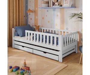 Kids Collective Cama Infantil con Nido y Dos cajones, barandilla anticaídas y somier, Cama Infantil | Otros tamaños: 80x160, 80x180, 90x200cm | 90x190cm: de 4 a 13 años, Color Blanco