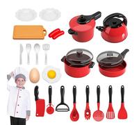 Kids Cooking Set, Real Food Baking Kit, Play Kitchen Utensil Toys, 24-Piece Cookware Collection, Child-Safe Materials, Educational Role-Playing Gift for Toddler and Young Chefs