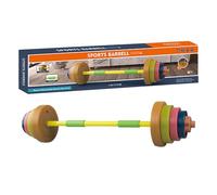 Kids Dumbbell Toy - Adjustable Weight Set For Fitness, 18.03 To 31.77 Inch Expandable Barbell, 8 Piece Interlocking Plates + Professional Bar, High Grade PP Polymer Resin - For Body Training