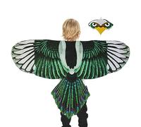 Kids Eagle Wings Costume Set With Bird | 46 Inch Chiffon Cloak For Boys Girls | Halloween Masquerade Role-Play Outfit | Fancy Dress Party Animal Themed Apparel