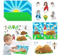 Kids Easter Story Scene Sticker Set | 12 Reusable Cartoon Stickers With 12 Background Cards | Religious Resurrection Party Favor Craft | Interactive Storytelling Activity For Children
