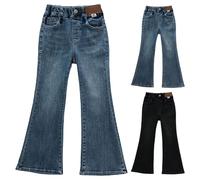 Kids Flared Jeans Girls Elastic High Waisted Flare Denim Pants Fashion Teenage Girls Bootcut School Trousers Buttons Elegant Comfy Stretchy Jeggings Casual Sports Vacation Sweatpants