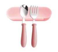 Kids Fork Spoon Set with Case - Stainless Steel Utensils for Safe Eating for School Lunch Travel Dining | Dishwasher Safe Compact Cutlery Kit for Toddlered Children Picnic Camping Home Use
