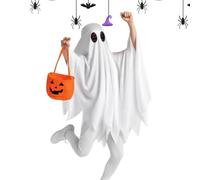 Kids Ghost Costume - Flowing Cape & Pumpkin Bag | Halloween Dress-Up, Trick | Classic Phantom Cape Design, Matching Pumpkin Treat Bag Included, Soft & Comfortable Fabric, Easy On/Off Wear, Perfect for To