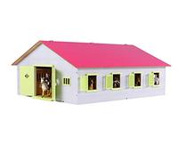 Kids Globe Farming 610189 - Establo para Caballos (Madera, 1:24, con 7 Cajas, con práctico Techo Plegable, para Todo Tipo de Figuras de Animales)