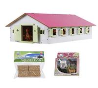 Kids Globe Farming - Establo para Caballos (Madera, 1:32, con 9 Cajas, con práctico Techo Plegable, para Todo Tipo de Figuras de Animales)