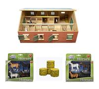 Kids Globe Juego de establo Van Manen (establo de Madera con 7 Cajas, 4 Caballos de Colores Variados, 4 Balas de heno)