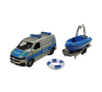 Kids Globe Volkswagen Transporter Policía con Barco DE Die Cast Pull Back 29 cm, Juguete para niños, 520360, Azul