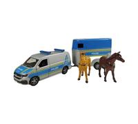 Kids Globe Volkswagen Transporter Policía con remolque de caballo, 28 cm, juguete para niños, 520359