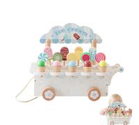 Kids Ice Cream Playset - Wooden Pretend Cart for Birthday Party | Wooden 32.3x25cm Size, Imaginative Fun Shop Game, Boys Girls Age 3-6 Kitchen Grocery Picnic Restaurant Supermarket Role