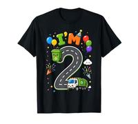 Kids I'm 2 Garbage Vehicle Recycling 2nd Birthday Boy Party Camiseta