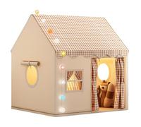 Kids Indoor Playhouse, Castle Play Tent, Soft Comfortable Breathable Polyester, Easy Assembly, Large Children Castle for Home, 47.2×41.3×50.4 Inches, Khaki, 1 Piece