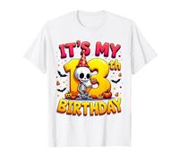 Kids It's My 13th Birthday Boy Funny Halloween Skeleton Camiseta