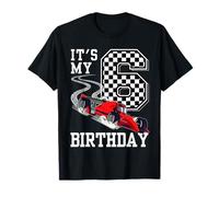 Kids It's My 6th Birthday Boys 6 Six Racing Car Flag Race Camiseta