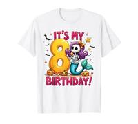 Kids It's My 8th Birthday Girl Halloween Mermaid Skeleton Camiseta