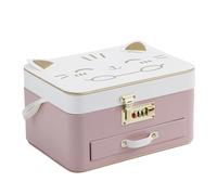 Kids Jewelry Box with Lock - 9.8x7.09x5.3in Lockable Storage Case, Cute Cat Pattern Organizer, Multifunctional Large Capacity Ring Necklace Holder | Earring Storage Container Suitable for Children