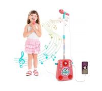Kids Karaoke Machine with 2 Microphones and Adjustable Stand, Music Sing Along with Flashing Stage Lights, Portable Children Karaoke Speaker Voice Cha