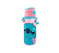 Kids Licensing - Botella de Agua Niños y Niñas - Cantimplora de Aluminio con Asa y Cierre de Clic, Libre de BPA y Toxinas, 600 ml, Diseño de Stitch