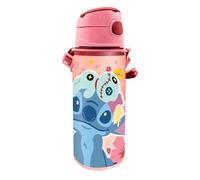 Kids Licensing Botella de aluminio Stitch 600 ml con asa y cierre de clic, libre de BPA