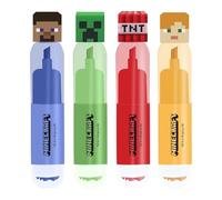 Kids Licensing - Subrayadores Fluorescentes Minecraft Pack 4 Colores - Rotuladores Pastel para Estudiar, Oficina y Material Escolar