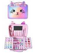 Kids Makeup - Girl Reusable PU Pink Cosmetics Make Up Set, Real Cosmetic Toy with Cat Shape Purse, Princess Kid Make Up | For Children Girls Holidays Birthday Festivals Pretend Play