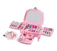 Kids Makeup Kit, Girls Cosmetic Sets, 18.11x14.17x11.02inch, Washable Real Makeup, Safe and Natural Ingredient, Complete Practice Set, Ideal for Travel, Pretend Play, Stage, Pink