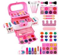 Kids Makeup Set - Washable Pretend Cosmetics, Princess Dress Up Toys, Interactive Preschool Learning Activities with Beauty Accessories Collection, Makeup Play Kit Carrying Storage Case Organizer Box