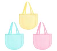 Kids Mesh Beach Bag Set Of 3 - Lightweight Shell Collection Storage Bags 32x23x8cm In Green Pink And Yellow Mesh - Beach Treasure Hunt Carry Pouch For Seashells Pool Toys And Outdoor Adventures