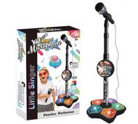 Kids Microphone with Adjustable Stand, All-in-One Karaoke Microphone Toy for Singing and Music Play, Portable Microphone Set for Toddlers and Children, Birthday Party Toy (Black)