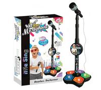 Kids Microphone with Stand, All In One Microphone Toy, Portable Karaoke Machine Singing Toy with Built-In Music, Colorful Flashing Lights & Echo Effects (Black)