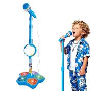 Kids Microphone with Stand, Standing Adjustable Mic for Portable Singing-Along Flashing Stage Light Base for Aged 3-6 Boys Girls (Blue)