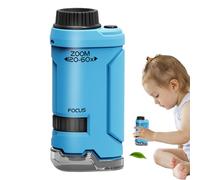 Kids Microscope Set, Pocket Science Tool, 4.33x1.97in Adjustable LED Light, Portable Zoom Lens, Educational Learning Toy for Students, Home, School, Outdoor Use
