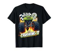 Kids Monster Truck 2 Year Old Boys 2nd Birthday Crushing It Camiseta