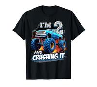 Kids Monster Truck 2 Year Old Boys 2nd Birthday Crushing It Camiseta