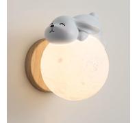 Kids Moon Night Light Wall Light Cute Cartoon Moon Wall Lamp Fixture Nursery Decor Light for Boys Girls Bedroom Playroom(Rabbit)