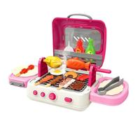 Kids Outdoor Grill Playset - Pretend Play Kitchen Toys, 18.7inchx12.2inchx11.22inch Foldable Interactive Playset with Mist Sound Light, For Boys Girls Nursery Living Room Bedroom Travel Camping