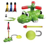 Kids Outdoor Sprinkler, Cartoon Crocodile Rocket Toy, Splash Spray Play System with Rotating Launch Design, Strong ABS Construction Build for Lawn Garden Pool and Beach Activities