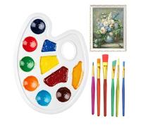 Kids Paint Tray Oval Art Palette with Brushes for Painting Crafts - Color Mixing Painting Palette with Thumb Hole and 6 Brushes. Ideal Art Supply for Kids, Students, Teachers, DIY Crafts, School Arts