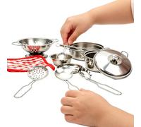 Kids Pots and Pans Playset Aid, Stainless Steel Cooking Utensils Gear, Play Kitchen Device with Sturdy Build, Premium Quality Accessories Accessory, Reliable Boys Girls Home Classroom