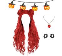 Kids Red Halloween Wig - Cosplay Party Red Wig with Bracelet for Dress Up | Comfortable Festival Supplies Accessories for Party School Performance Stage Costume Play