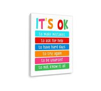 Kids Resilience Affirmations Canvas Print, Encouraging Wall Decor for Classroom, It's Okay to Try Again Poster for Children's Room(Unframed,08x12inch(20x30cm))
