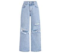 Kids Ripped Baggy Jeans Girls Vintage Straight Wide Leg Denim Trousers Teen Girls Loose Fit High Wasit Washed Preppy Pants with Pockets Teenage Retro Classic Y2K Hip Hop Streetwear