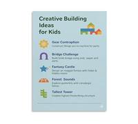 Kids Room Decor Poster STEM Building Activities Creative Play Ideas Canvas Wall Art(Framed,08x12inch(20x30cm))