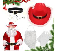 Kids Santa Costume, Outfit For Kids, Holiday Costume For Children, Red Cowboy Hat For Kids, Christmas Dress Up Costume, Santa Beard Wig, Christmas Photo Prop Costume, Holiday Fun Costume F