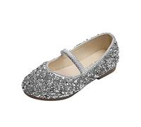Kids Sequins Dress Flats Girls Sparkly Princess Mary Jane Shoes Children Glitter Bowkont Soft Ballet Tap Shoes Teen Girls Bright Diamond Crystal Sandals for Birthday Wedding