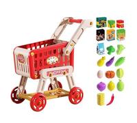 Kids Shopping Cart - 46.5x26x51cm ABS | Pretend Play Trolley Toy | Kitchen Role Play Food Toy Set | Adjustable Handle Basket Shopping Cart with Accessories For todlers Boys Girls